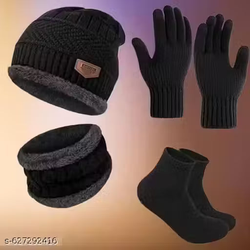 Unisex Woolen Cap + glove + socks Set